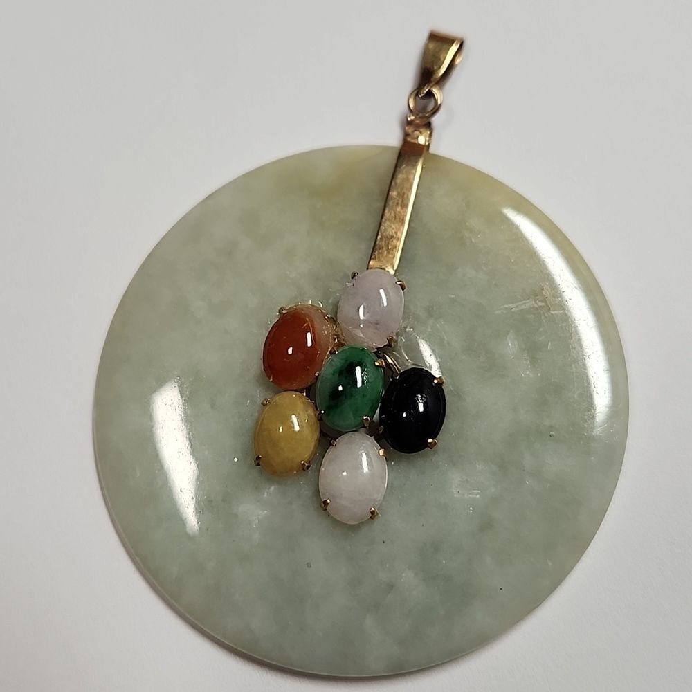 Jade Disc Pendant With 14K Gold